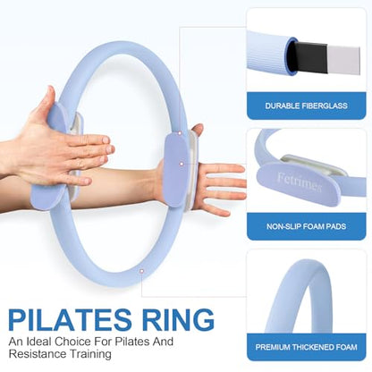 Pilates Ring 15 Inch Magic Circle Ring, Dual Padded Handles Pilates Exercise Circle, Adjustable Yoga Ring - color: Blue
