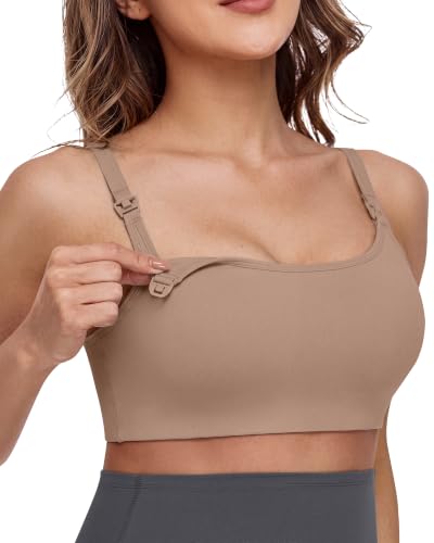 G4Free Barefeel Nursing Bras for Breastfeeding Seamless Maternity Bra | Wirefree, U Back, Removable Pads, Built-in Support Band, One-handed Clips, Adjustable Straps, for Sleep, Yoga or Postpartum - color: Toffee, size: Medium