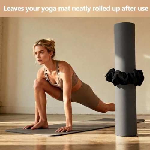 Yoga Mat Scrunchie - Stylish Holder, Durable & Elastic Fabric - Fits All Standard Mats (Mat Not Included) - color: Black