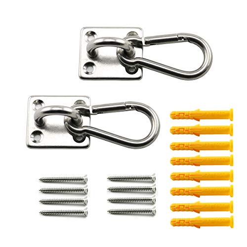 2 Set M8 Ceiling & Wall Mount Hanging Hardware Fitting Set 304 Stainless Steel Heavy Duty Square Pad Eye Plate + Snap Hook for Yoga Hammock Chair Swings Marine Yacht Boat Accessories - size: M8 Square Pad