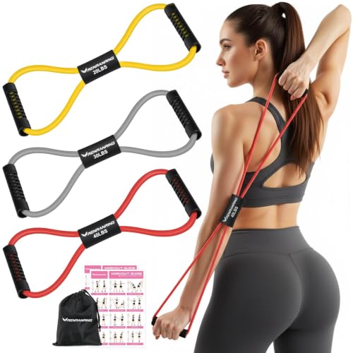 RENRANRING Figure 8 Fitness Resistance Bands with Handles - Exercise Tube Band Set of 3 for Arm and Shoulder Stretch, Rope 8 Word Elastic for Women and Men - color: Yellow, Grey, Red, size: 3pcs