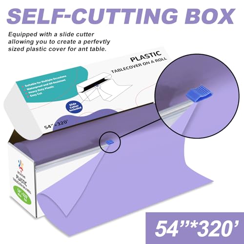 54IN X 320FT Plastic Table Cover Roll with Cutter Box, Cut to Size Plastic Table Cloths for Parties, Birthday, (Light Purple, 54"x3840"(Rectangular)) - color: Light Purple, size: 3840" x 54" (Rectangular)
