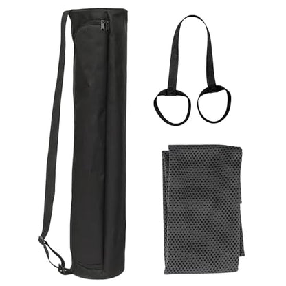 EVEME Yoga Mat Bag for Women & Men,Travel Yoga Gym Bag for 1/4" 1/3" Thick Exercise Yoga Mat,Fitness mat bag,sprot mat pouch - color: Black + Fitness Towel