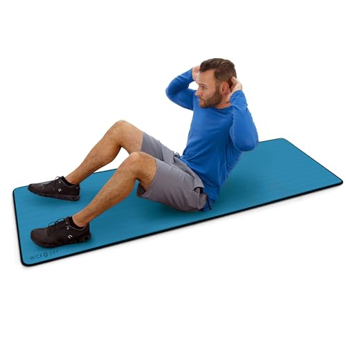 MICRODRY Multi-Purpose Fitness Mat, Cushioned & Non-Slip Foam for Yoga, Pilates, HIIT, Skid-Resistant and Tear-Resistant, 24"x72" with Carry Strap - color: Blue