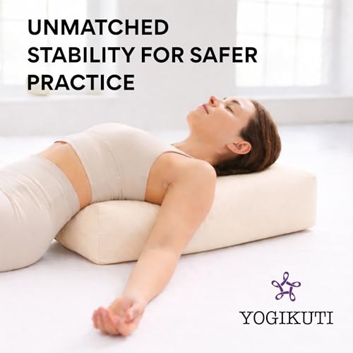Yogikuti Cotton-Filled Rectangular Bolster for Iyengar Yoga- Cotton Pillow Best for Back Support & Chest-Opening in Restorative Poses, Meditation (Beige)