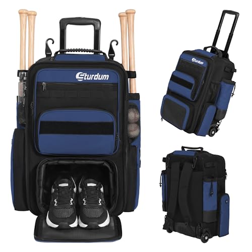 Rolling Baseball Bag with Wheels, 70L Baseball Backpack - color: Blue