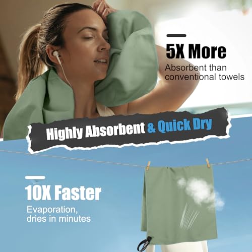 Quick Dry Travel Towel, 3 Sizes 1 Pack Camping Microfiber Towel, Lightweight Fast Drying Towels Set 60"x30", 30"x15", 15"x15" w/Bag for Gym, Beach, Hiking, Swimming, Army Green - color: Army Green