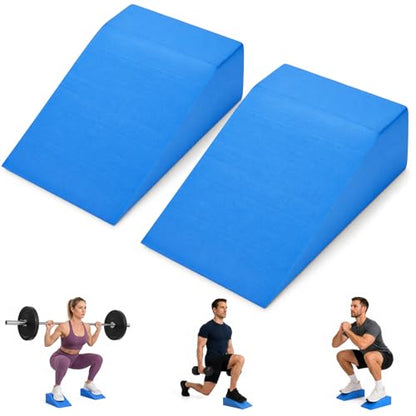 Yesland Squat Wedge Blocks 2 Pack - Heel Elevated Slant Board for Squats, Ankle Mobility, Weightlifting - Non-Slip Foam Calf Stretcher Ramp for Home Gym, Yoga, Pilates - Blue