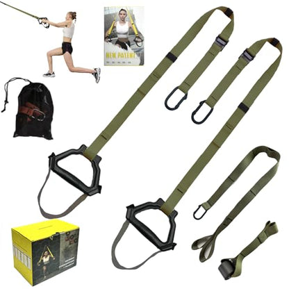 Bodyweight Resistance Training Straps, Home Gym Fitness Trainer kit - color: Army Green