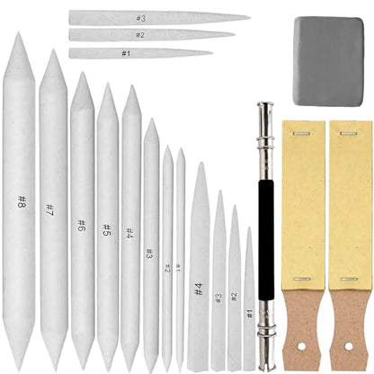 Blending Stumps Tortillions Set With Sandpaper, Pencil Sharpener, Pencil Extension Tool, Eraser for Student Sketch Drawing Tools
