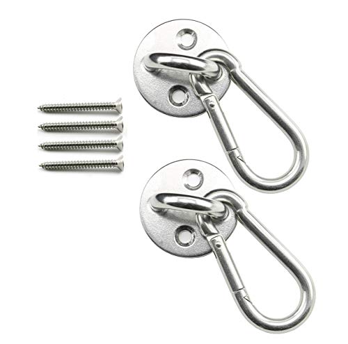 heyous 2 Set M8 Suspension Ceiling Wall Mount U Hook Anchor Hanger Stainless Steel Heavy Duty Multi Purpose Hammock Swing Ceiling Hook Round Base Plate with Snap Hook - color: Round, size: M8