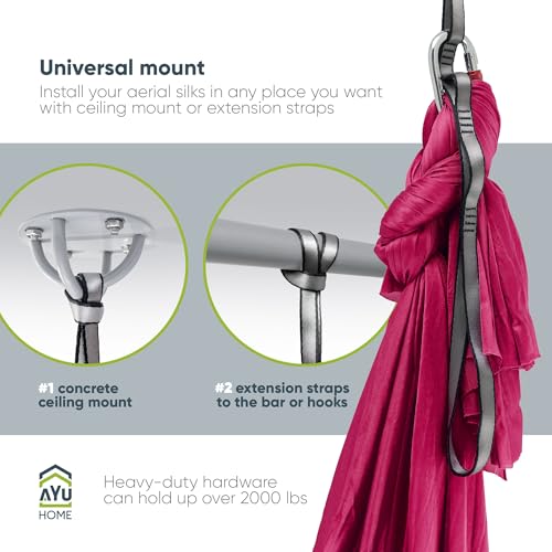 AyuHome Aerial Silks Yoga Swing Aerial Hammock Kit for Home - color: Aerial silk - Wine Red - New