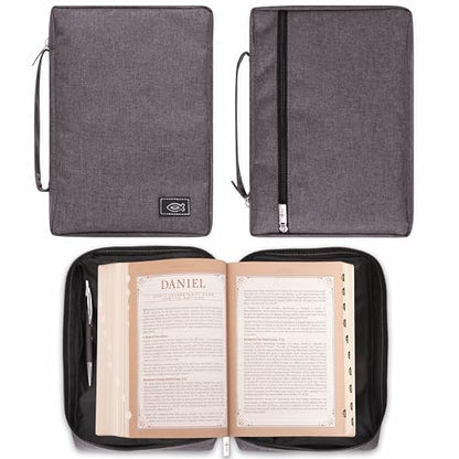 Christian Art Gifts Men/Women's Bible Cover Jesus Fish, Gray Canvas, Medium - color: Gray/Jesus Fish, size: Medium