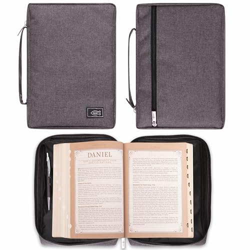 Christian Art Gifts Men/Women's Bible Cover Jesus Fish, Gray Canvas, Small - color: Gray/Jesus Fish, size: Small