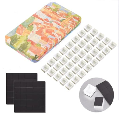 qianshan 40Pcs Empty Half Pans Watercolor Tin Palette with Magnetic Stripe | Travel Tin Palette Case,Portable Artist Paints Half Pan Kits,DIY Watercolor Oils Acrylics Painting Drawing City - color: City