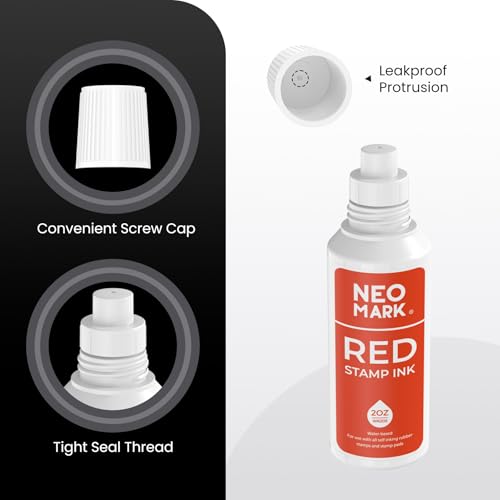 Premium Stamp Ink, Quick-Drying & AP-Certified Non-Toxic Refill Ink for Self-Inking Stamps, Date Stamps and Stamp Pads (Red, 2oz) (Pack of 2) - color: Red, size: 2 fl oz (Pack of 2)
