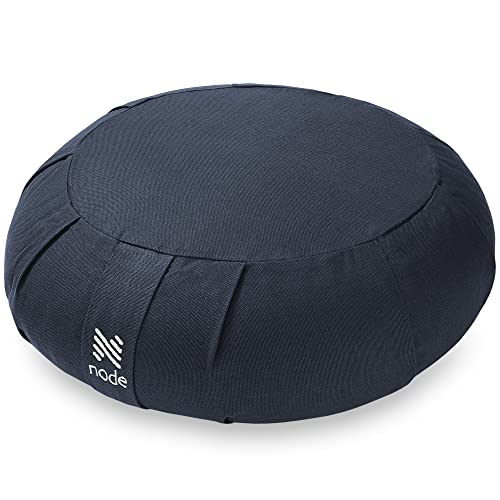 Zafu Meditation Cushion, 15" Round Buckwheat Yoga Pillow with Organic Cotton Cover - color: Midnight Blue