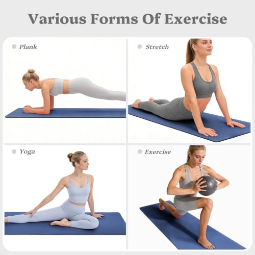 Yoga Mat Non Slip, Pilates Fitness Mats, 72" x 24" Extra Width ＆ Thick, Anti-Tear Exercise Mat with Carrying Strap, Workout Mats for Stretching,Yoga Studio,Gym or Home Workouts - color: Blue, size: 0.24"