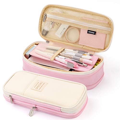 EASTHILL Big Capacity Pencil Pen Case Office College School Large Storage High Capacity Bag Pouch Holder Box Organizer Blue (Pink) - color: Pink