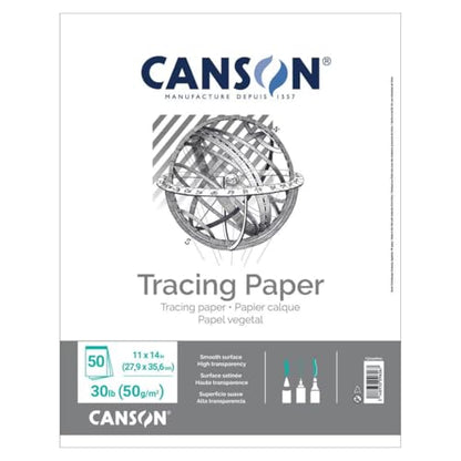 Canson Tracing Paper, 11" x 14", 50 Sheets/Pad, 12 Pads | For Pencil, Pen, and Ink, Top Bound Pad, 30 lb. (50gsm), Class Pack, 600 Sheets Total - size: 11" x 14" (12-Pack)