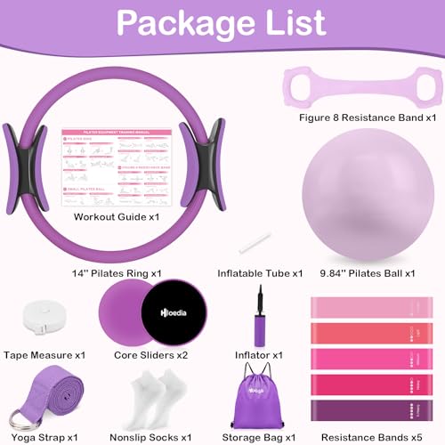 Hoedia Pilates Kit for Women, Pilates Equipment Ring and Ball Set - color: Purple