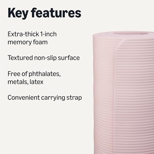 Amazon Basics Extra Thick Exercise Yoga Mat with Carrying Strap - color: Rose, style: 1-Inch