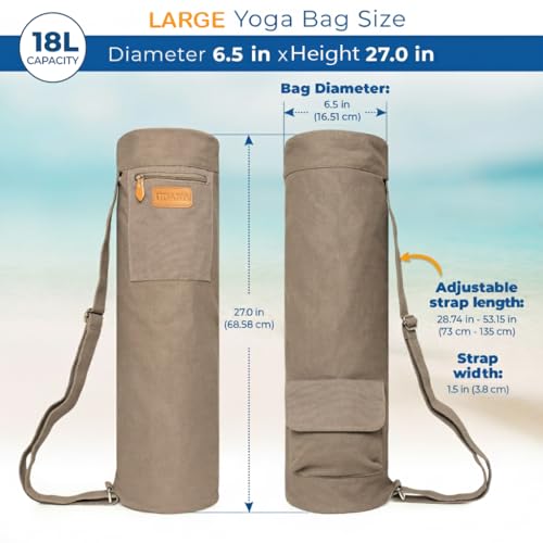 UDANA Canvas Yoga Mat Bag for Women & Men, Full-Zip Carrier with 3 Pockets & Adjustable Strap, Stylish Gym & Pilates Bag – Available in Multiple Sizes