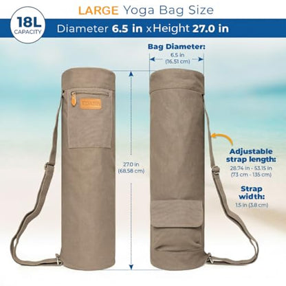 UDANA Canvas Yoga Mat Bag for Women & Men, Full-Zip Carrier with 3 Pockets & Adjustable Strap, Stylish Gym & Pilates Bag – Available in Multiple Sizes