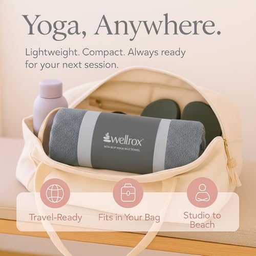 Wellrox Microfiber Yoga Mat Towel with Grip – Ultra Absorbent, Super Soft, and Quick Dry Hot Yoga Towel Non Slip for Pilates, Bikram, and Fitness Workouts (74” x 26”, Grey) - color: Grey