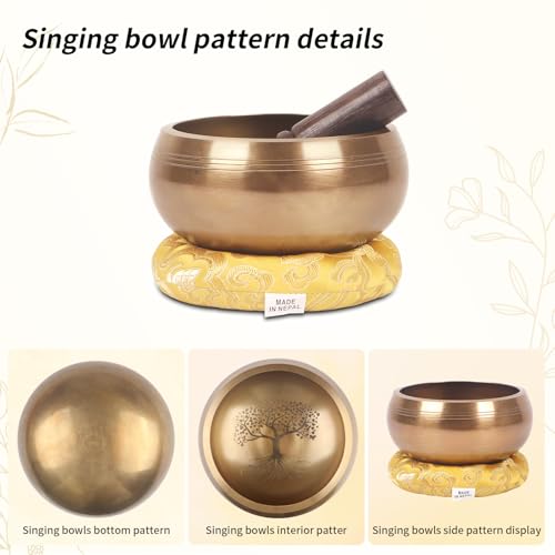 Kmise Tibetan Singing Bowls Set- Handmade in Nepal Meditation Sound Bowls for Yoga, Meditation, Mindfulness, Healing and Chakra Balancing, Stress Relief (5', World Tree) - color: 5inch World Tree