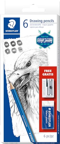 Staedtler Mars Lumograph Art Set | 6 Assorted Sketch Pencils For Drawing, Polymer Block Eraser and Metal Sharpener 61 100C8LU - size: 1 Count (Pack of 1), style: Classic