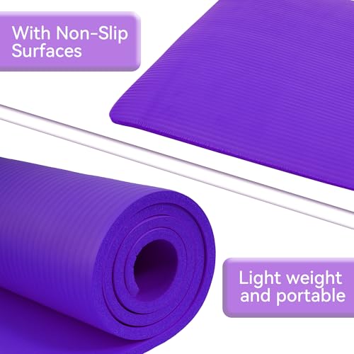 Fitvids Yoga Mat, 1/2-Inch Extra Thick High Density Exercise Mat, Anti-Tear Exercise Yoga Mat with Carrying Strap, Suitable for Various Yoga Exercises - color: Purple