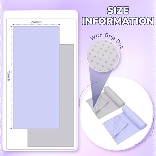 Peryiter 2pack 72 x 24'' Hot Yoga Towel Pack with Grip Dot, Sticky Fiber Mat Towel Non Slip for Hot Yoga, Absorbent Microfiber Sweat Anti-Slip Cover for Pilates Exercise Fitness Workout (Purple,Blue)
