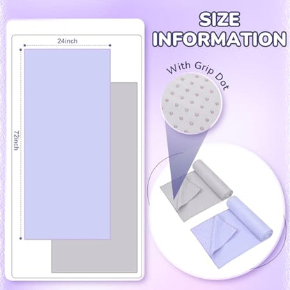 Peryiter 2pack 72 x 24'' Hot Yoga Towel Pack with Grip Dot, Sticky Fiber Mat Towel Non Slip for Hot Yoga, Absorbent Microfiber Sweat Anti-Slip Cover for Pilates Exercise Fitness Workout (Purple,Blue)