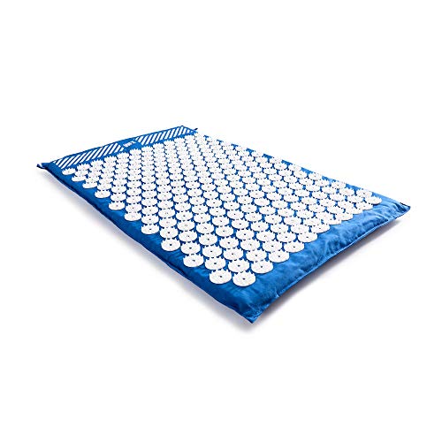 #DoYourFitness Acupressure Mat and Pillow Set - Relieves Stress, Back, Neck, and Sciatic Pain - Comes with a Vinyl Carry Bag for Storage and Travel - Blue