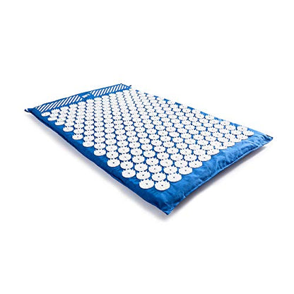 #DoYourFitness Acupressure Mat and Pillow Set - Relieves Stress, Back, Neck, and Sciatic Pain - Comes with a Vinyl Carry Bag for Storage and Travel - Blue