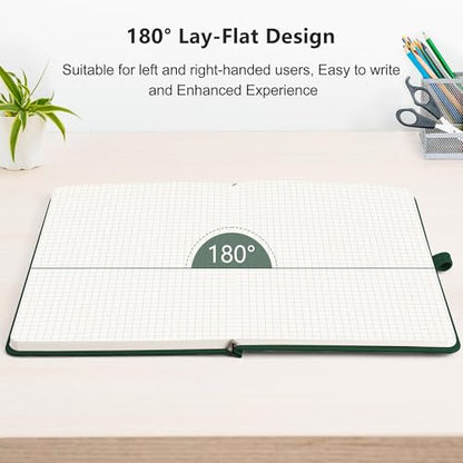RETTACY Graph Grid Paper Notebook, 192 Pages, A5 Size (5.7'' x 8.3'') | 5 Squares per Inch, Leather Hardcover, 100 GSM Thick Paper, for School, Students, Math, Engineering (Dark green) - color: Dark Green, style: Grid