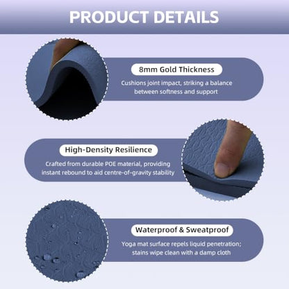 Large Yoga Mat Thick, 76"x32"x0.31"Wide POE Exercise Mat with Non-Slip Surface & Carry Strap, Anti-Tear Workout Mat for Yoga, Pilates, Fitness - color: Navy Blue