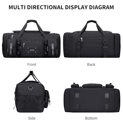 WITZMAN Duffle Bag for Men Large 55L Travel Duffel with Shoe Compartment | Water-resistant Nylon, Dry-wet Pocket, Fits 16" Laptop, Convertible for Gym, Weekender, Sports, Overnight, B717 Black - color: Black