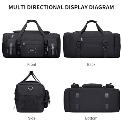 WITZMAN Duffle Bag for Men Large 55L Travel Duffel with Shoe Compartment | Water-resistant Nylon, Dry-wet Pocket, Fits 16" Laptop, Convertible for Gym, Weekender, Sports, Overnight, B717 Black - color: Black