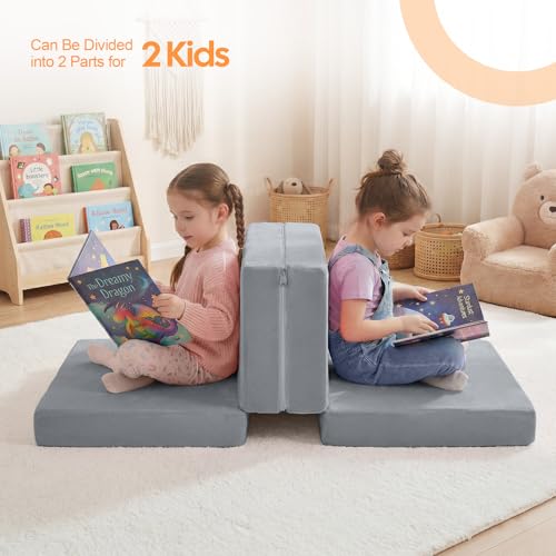 MeMoreCool Kids Folding Mattress 63x26 Trifold Floor Mat, Light Grey - color: Light Grey