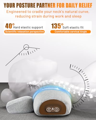 3-in-1 Massager Pillow with Heat, Vibration & Airbag Cervical Traction, Shoulder Relaxer, Ergonomic Memory Foam Support for Neck Hump, Home Office, Gray