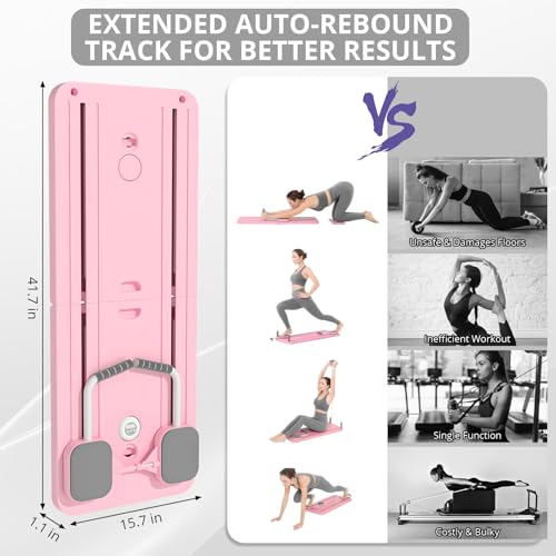 JANUA Pilates Board - Pilates Reformer Set, Multi-Purpose Foldable Pilates Reformer Board for Home, 5 in 1 Pilates Sliding Board - color: Pink
