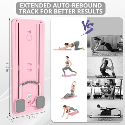 JANUA Pilates Board - Pilates Reformer Set, Multi-Purpose Foldable Pilates Reformer Board for Home, 5 in 1 Pilates Sliding Board - color: Pink