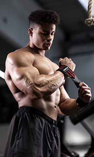 Fitgriff® Wrist Wraps for Weightlifting (18") Heavy-Duty Support for Gym, Bench Press, and Pushups (1 Pair) - for Men and Women (Black/Red) - color: Black/Red