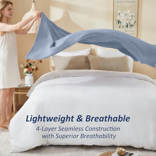 EMME Cotton Muslin Large Throw Blanket Couch Breathable Gauze Soft Lightweight Bed Blankets Adults (Heather Dusty Blue, 50"x70") - color: 07 - Dusty Blue, size: Large Throw (50" X 70")