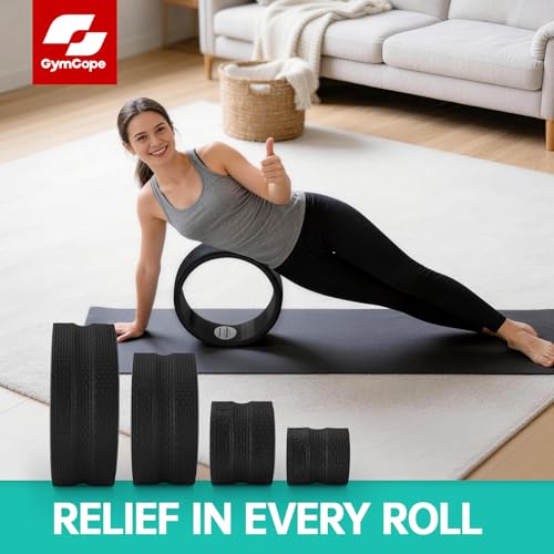 GymCope Back Roller Wheel, Spine-Safe Groove for Deep Stretch, 530 lbs - color: Black, size: 4"+6"+10"+13"