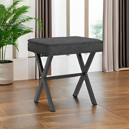 LUE BONA Vanity Stool, Square Linen Makeup Stool with Metal X Legs, Small Ottoman Stool Chair for Vanity, Modern Padded Vanity Seat Foot Rest Stool for Makeup Room, Living Room, Bathroom, Carbon Gray - color: Carbon Gray