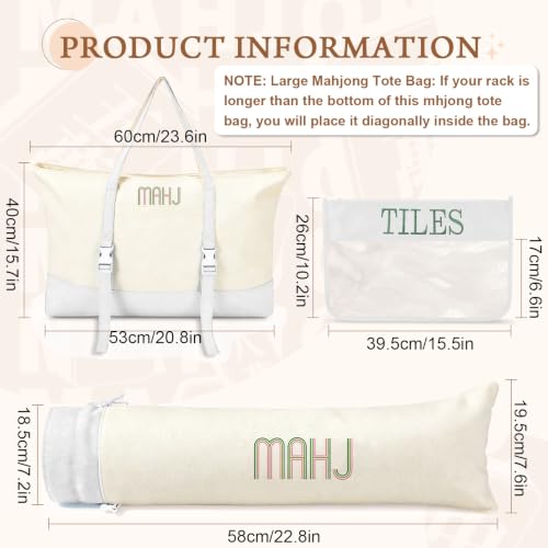 Mahjong Bag Storage Carrying Case for Tiles with Shoulder Strap (Beige) | 3-Bag System, External Mat Strap, Large Capacity, Lightweight Canvas, Reinforced Stitching, Fast Packing. - color: Beige