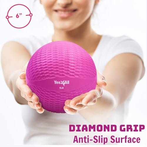 Yes4All Weighted Toning Balls for Exercise, Soft Medicine Balls for Exercise, Pilates, Yoga, Balance, Flexibility, 2-10lbs - color: Pink, style: B. Diamond Grip - Knurl